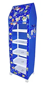 FLIPZON Multipurpose 6 Shelve Baby Wardrobe (Unbreakable Material) - Animal Blue, Pack of 1