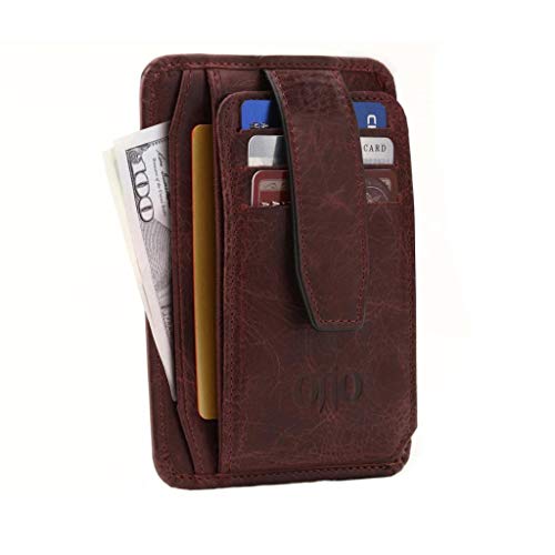 Otto Angelino Cartera de Hombre Minimalista con Cierre de Broche - Anti-RFID - Delgada, de Cuero Italiano - Porta Tarjetas - Portadocumentos - Monedero con Cremallera - Acceso fácil a DNI y Tarjetas