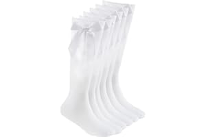 COSHAL® 3 Pairs Girls Knee High School Socks Cotton Socks with Fluffy Ribbons Bow, Back to School Socks Uniform Party Wear Long Socks Girls Bow Knee High School Socks
