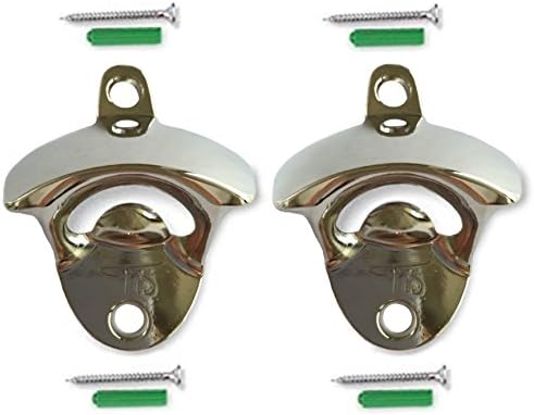 Silver Wall Mount Bottle Opener (2 Pack) – Includes Mounting Screws – Very Solid – Silver Nickel Plated – Anti-Rust Protection – Retail Packaging – Great Gift Choice