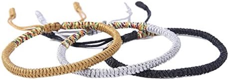 MiGz Meticulously Handmade Tibetan Knots Lucky Rope Bracelet (Confidence) - Set of 3 (black, silver, golden)