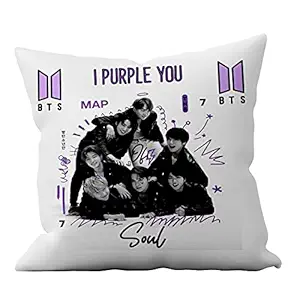 CHHAAP I Purple You BTS (12X12Cm) Printed Cushion Cover Gift for Boys Girls | Cushion Cover with Filler (White)