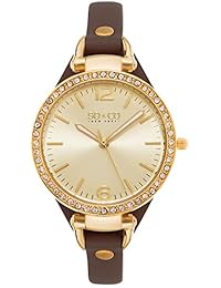 Por lo tanto y de las mujeres de Nueva York Co de cuarzo reloj de pulsera para los miembros de la oro con esfera analógica y correa de piel color marrón 5061,2