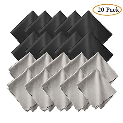 GCOA Lot de 20 Chiffons de Nettoyages en Micro-Fibr pour Nettoyer Lunettes, Caméras,Tablettes, Écrans LCD, Téléviseur, Pare Brise et Autres Surfaces Délicates(10 Noir + 10 Gris,18 x15 cm)