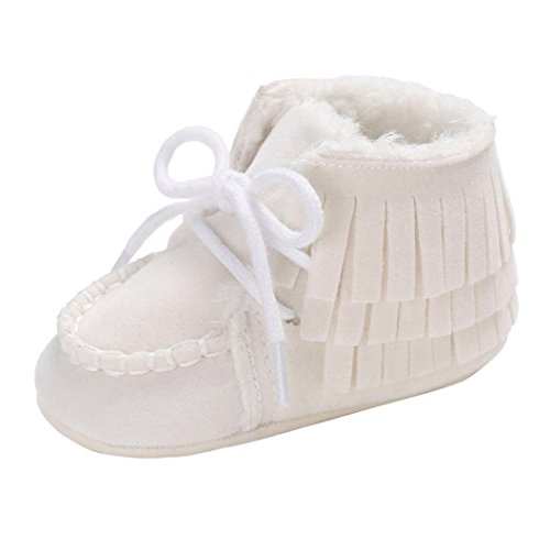 Minshao Baby Girl Boy Soft Booties Tassel Snow Boots Infant Toddler Newborn Warming First Walking Shoes (UK:1.5 (Age:0~6 Month), White)
