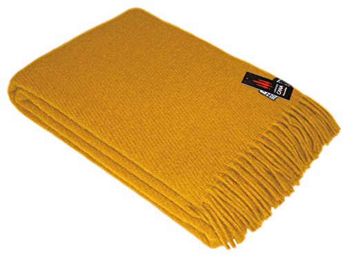 Lorenzo Cana Luxus Wolldecke Wohndecke aus Flauschiger Wolle Cottage Landhaus Decke 100% Wolle Sofadecke Kuscheldecke Uni Einfarbig Gelb Senf 130 cm x 200 cm 96225