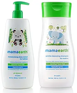 Mamaearth Daily Moisturizing Lotion for Babies, 400ml & Gentle Cleansing Shampoo for Babies (200 ml, 0-5 Yrs) Combo