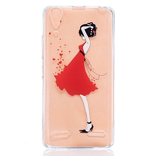 For Lenovo A6000 /A6000 Plus /Lemon K3 Case Cover, Ecoway TPU Clear Soft Silicone Back Colorful Printed Pattern Silicone Case Protective Cover Cell Phone Case for Lenovo A6000 /A6000 Plus /Lemon K3 - Red dress girl