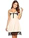 Produktbild WDDGPZSY Nachthemd/Nachtwäsche/Schlafhemd/Homewear/Pyjamas/Elegantes Strap Nightgown O-Neck Kontrastfarbe Spitze Patchwork Shirt Nachtwäsche Frauen Fliege Nachthemd, Beige, L