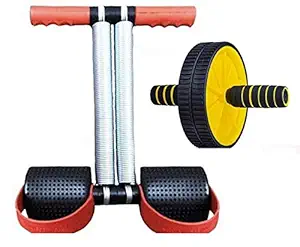 Liboni Red Double Spring Tummy Trimmer and Double Wheel AB Roller Combo for Abs Core Workout Back Exercise Strength Training Home Gym Equipment Fitness Body Toner for Men and Women