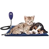 Pawaboo 15W Heizmatt Haustier Heizkissen Wasserdichte Wärmematte Wärmer Beheizte Heizpaltte Heizdecke mit 7 Temperaturstufen zwischen 22?-55? mit Anti-Bite Schnur für Hunde und Katzen,Square Blau