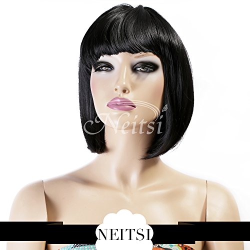 Neitsi 100% Kanekalon Fiber 14"(35cm) 160g/pc Women's Girl's Cosplay Short Synthetic BOB Hair Wigs Full Hair Extensions Wigs (Black#)