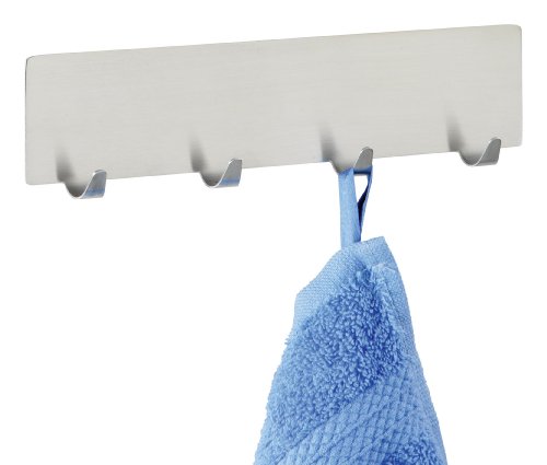 WENKO 4480010100 Hakenleiste Esperia matt - 4 Haken, selbstklebend, Edelstahl rostfrei, 19 x 2 x 4.2 cm, Matt