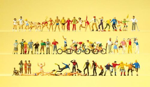 Preisvergleich Produktbild Preiser 13005 H0 "Sport und Freizeit", 60 Figuren mit Zubehör