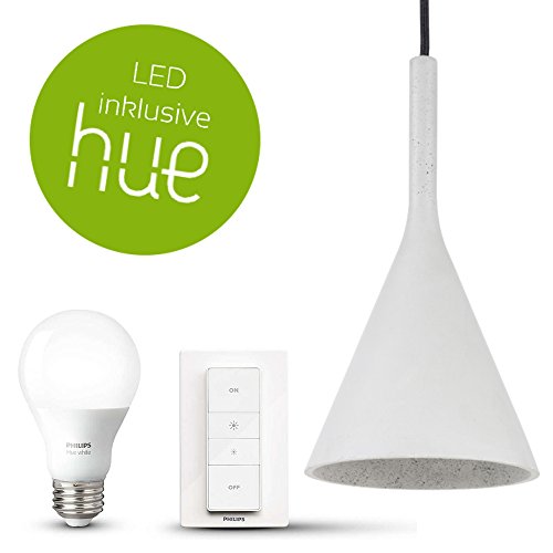 Preisvergleich Produktbild Betonpendelleuchte inkl. Philips Hue White Wireless Dimming Kit / Dimmbare Hue Hängeleuchte mit Fernbedienung für Esszimmer, Wohnzimmer, Büro