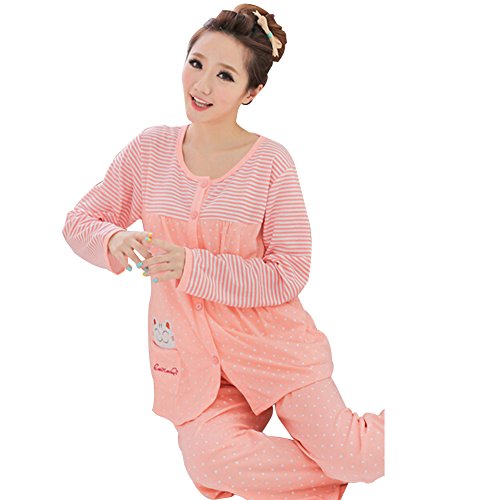Aimeart Women's Cotton Pajama Breastfeeding Maternity & Nursing Sleepwear Set, Pink, (UK)20-(CN)XXL