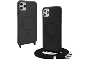 CUZZCASE Silikon Schutzhülle kompatibel mit iPhone 11 Pro(5.8"),Kabellosem Laden,Silikon Stylische Verstellbarer Halskette Handyhülle-Schwarz