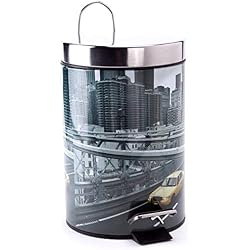MSV 100458 Poubelle Imprimé New York Inox/Polypropylène 3 L