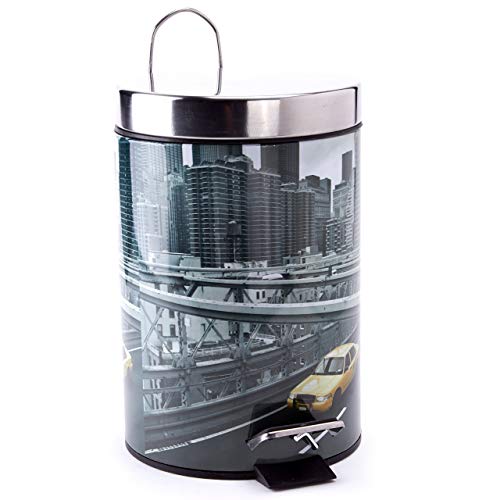 MSV 100458 Poubelle Imprimé New York Inox/Polypropylène 3 L