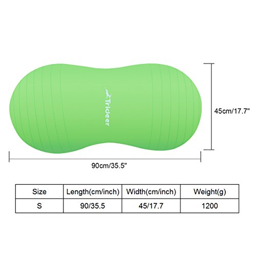 Peanut Ball Gymnastikball Therapie Rolle Physioroll Physio Rolle Seat Ball Erdnussball Fitnessball inkl. Pumpe, TRIDEER 2000lbs Maximalbelastbarkeit Anti-Burst. Als Geburtsball, für physikalische Therapien, Yoga, Fitness, Übungen, zur Stärkung der Muskulatur und sogar für das Hundetraining kann er eingesetzt werden. (Größen: 45cm / 50cm Farben: schwarz / grün) - 4