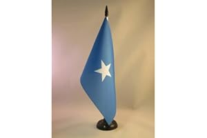 AZ FLAG Somalia Table Flag 5'' x 8'' - Somali Office Decoration 100% Polyester 21 x 14 cm - Mini Desk Flag with Pole and Black Plastic Base