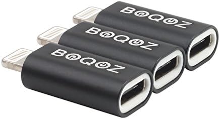 Boqoz Type C to Lightning Adapter 3-Pack, Type-C(USB-C) Female to Apple 8-Pin Charge and Sync Adapter - Data Sync your iPhone/iPad/iPod with USB-C Cables to PCs and Macbook Pro - Black