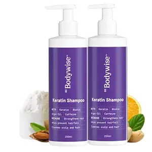 Bodywise Keratin Hair Fall Control Paraben & Sulphate Free Shampoo for Woman| 3x Powerful Hair fall reduction with Niacinamide & Biotin | Strengthens Hair & Improves Hair Texture | Pack of 2