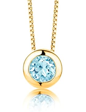 ByJoy Damen-Kette Mit Anhänger 925 Sterling- Silber Rundschliff Blau Topas 45cm, gold(Topas)