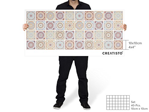Vinyl Fliesenaufkleber | Fliesen-Dekor Folie für Bad und Küchenfliesen | Deko Fliesen-Bilder – Wände renovieren | selbstklebende Wandaufkleber | 10×10 Design Motiv Mosaik Afrika – 40 Stück - 4