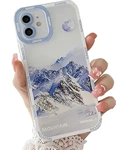 JANDM Compatible with iPhone 12 Case, Romantic Mountain Sunset Clouds Moon Night Scenery Lovely Phone Case Soft Shockproof Camera Protective Cute for Women Girls Case for iPhone 12 -White