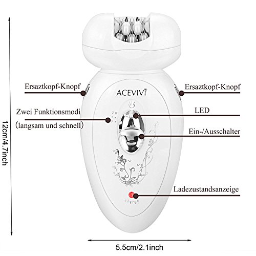 ACEVIVI 3-in-1 Elektrischer Epilierer Rasierer Wet und Dry Damenrasierer für Sanfte Beine und Achselhöhle und Hautpflege 3 Aufsätzen (Scherkopf, Epilieraufsatz Haarschneider) EU Stecker, Weiß - 4