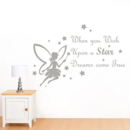 Fairy Wish Upon a Star Quote Childrens Wall Art Sticker - Art Vinyl Decal Stickers, Childrens Bedroom, Bathroom, Kitchen, Lounge, Easy to Apply, Free Applicator, Easy Peel - (Please Choose Your Size & Colour Using the Selection Boxes) - by Rubybloom Designs