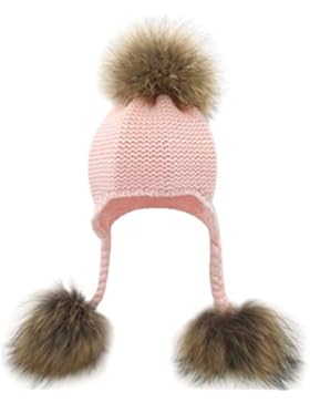 MIOIM Unisex Kinder Wintermütze Strickmütze Mütze Hüte Beanie Winter Ski Hüte Waschbär Pelz Wollmütze mit Bommel...