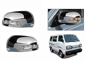 MIZZEO Car Mirror Cover with Indicator Chrome for Maruti Omni Type 3 (Set of 2)