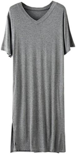 ENJOYNICE Women's Sleepshirt V-Neck Nightgown Short Sleeve Sleep Dress With Pocket (Large, Dark Gray)