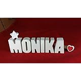 Beton, Steinguss Buchstaben 3 D Deko Schriftzug Namen MONIKA als Geschenk verpackt! Ein ausgefallenes Geschenk zur Geburt, Taufe, Geburtstag oder auch zu anderen Anlässen.