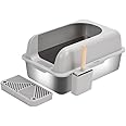 Luikyei Stainless Steel Cat Litter Box, Cat Litter Box Enclosure with Lid, High Side Large Cat Litter Tray for Big & Multiple Cats, Easy Cleaning Kitty Litter Box Anti-Leakage, Including Scoop