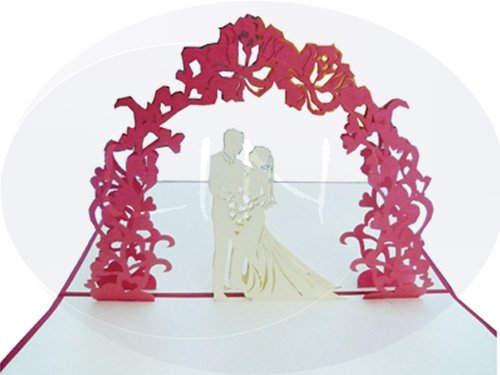 LIN-POP UP Karte Hochzeitskarten, Hochzeitseinladungen, 3D Karten Grußkarten Hochzeit, Hochzeitsglückwunsch, Brautpaar unter Blumenbogen - 3