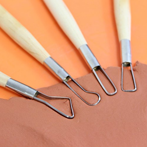 6 teiliges Set Modellierschlingen aus Holz & Metall für Ton, Lehm und Kunsthandwerk von Curtzy TM - 5