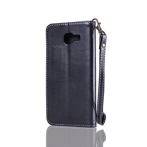 SKYXD Leder Hülle für Samsung Galaxy A5 2016 Rosen Blumen und Schmetterlings Muster,PU Folio Klappbar Schutzhülle [Brieftasche Kartenfach / Magnet / Standfunktion / Trageschlaufe] Klapphülle mit [Eule Handyanhänger + Eingabestift] 3 in 1 Zubehör Set Handy Tasche Etui for für Samsung Galaxy A5 2016 A510F Bookstyle Flip Case Leather Cover With [Stylus and Dust Plug]- Schwarz - 3