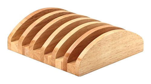 Continenta Bretterständer aus Gummibaumholz für 6 Bretter bis 2 cm Dicke, Brettständer, Brettchenständer, Größe: 20,5 x 18 x 6 cm