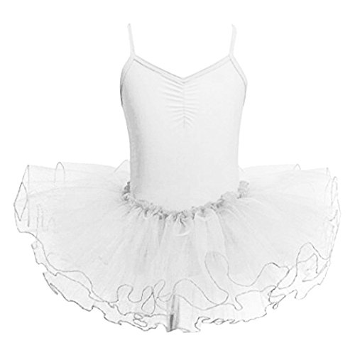 Baile de Ballet Jersey Camiseta de Niña Maillot Traje de Ballet Leotardo Princess Girls Vestido de Pantera Falda de Tul Traje de Carnaval (Edad: 3-10 Años) (110 (3-4 Años), Blanco)