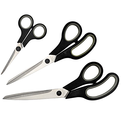 COM-FOUR® 3er Set Scheren Universalschere Haushaltsschere Küchenschere Mehrzweckschere Soft-Touch-Schere in 3 verschiedenen Größen in Schwarz (schwarz)