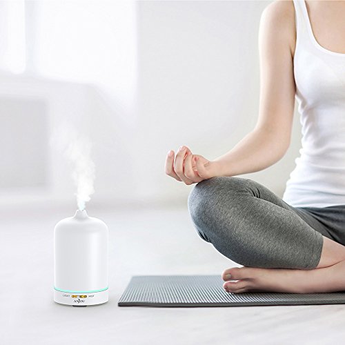 Aroma Diffuser Anjou Luftbefeuchter Oil Düfte Keramik LED mit 7 Farbwechsel 100ml für Yoga Salon Spa Wohn-, Schlaf-, Bade- oder Kinderzimmer Hotel, Weiß - 7