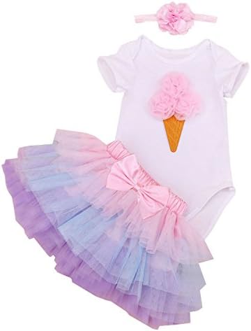 BabyPregBaby Girls' 3Pcs 1st Birthday Tutu Dress Romper Skirt Headband Outfit
