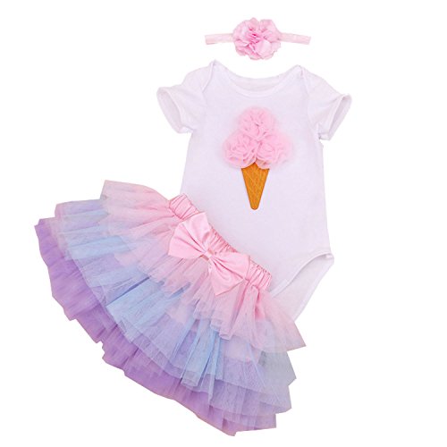BabyPregBaby Girls' 3Pcs 1st Birthday Tutu Dress Romper Skirt Headband Outfit