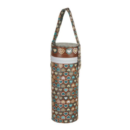 Universal Insulated Thermal Bag with Plastic Insert -- SINGLE BAG -- Baby Bottle Warmer & Cooler -- Fits Most Bottles -- BROWN HEARTS