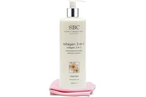 SBC Skincare - Kit Esfoliante Viso con Collagene Marino e Panno Struccante - 500 ml - Aiuta a Eliminare la Sporcizia dalla Pelle Fornendo Morbidezza - Collagen 3-in-1 Cleanser & Skin Shammy