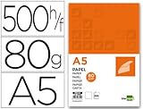 papel impresora a5 Liso, sin taladros Liderpapel Papel A5 80g/m2 Paquete de 500 Color Blanco