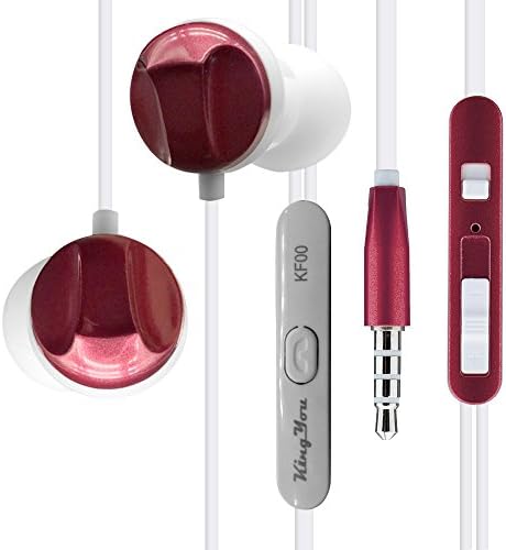 Kingyou Earphone Headphone earbud High Definition in ear with microphone and volume control -KF00 Red